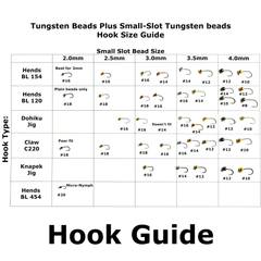 Small slot tungsten beads hook sizing guide