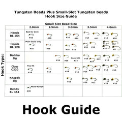Small slot tungsten beads hook sizing guide