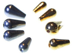 Tungsten teardrops, gold coated and plain tungsten